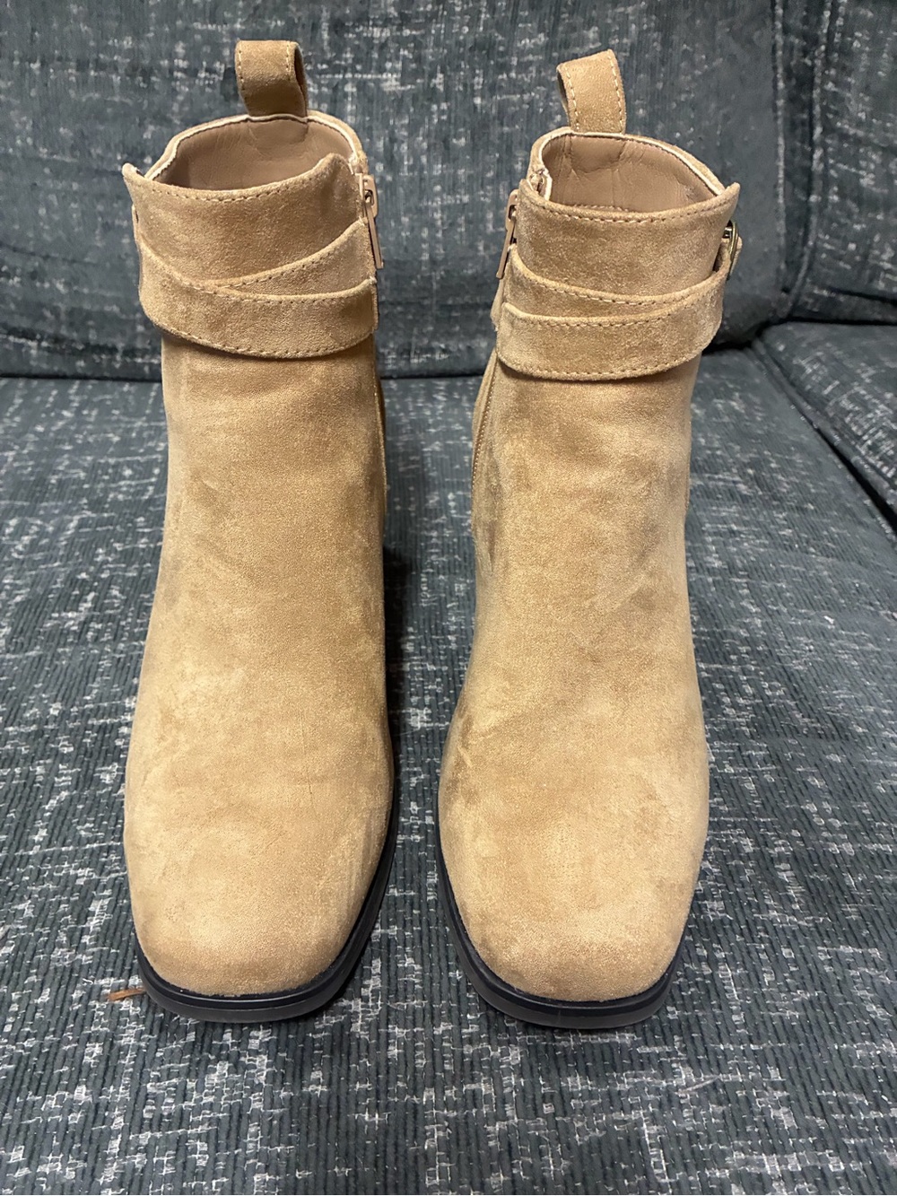 Kohl's Camel Suede Ankle Booties with Wrap Strap Detail